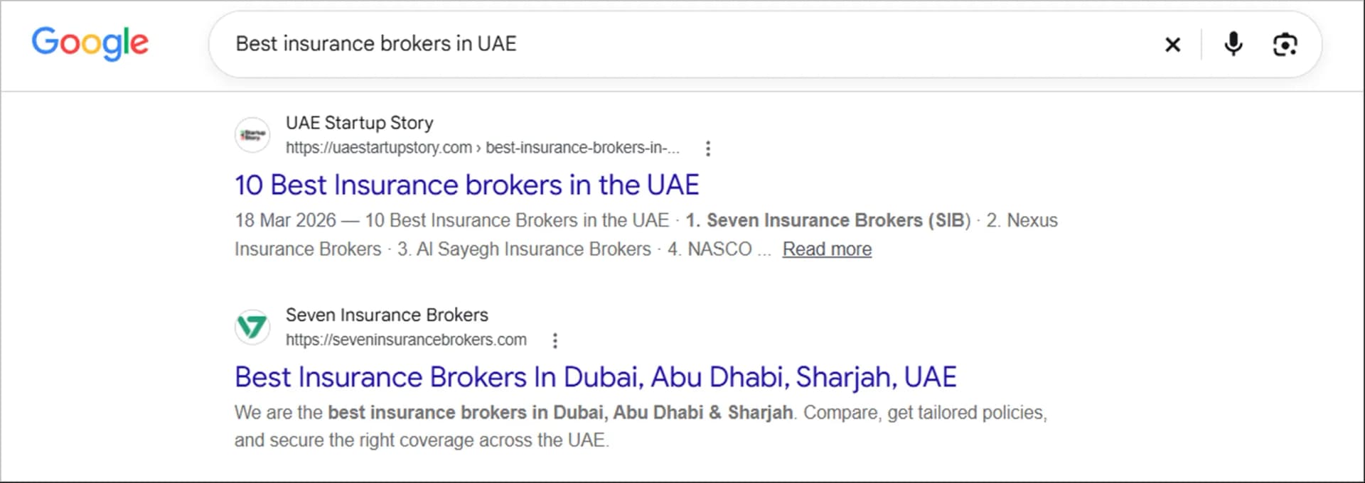 Google SEO: First page ranking for the keyword ‘Best insurance brokers in UAE’