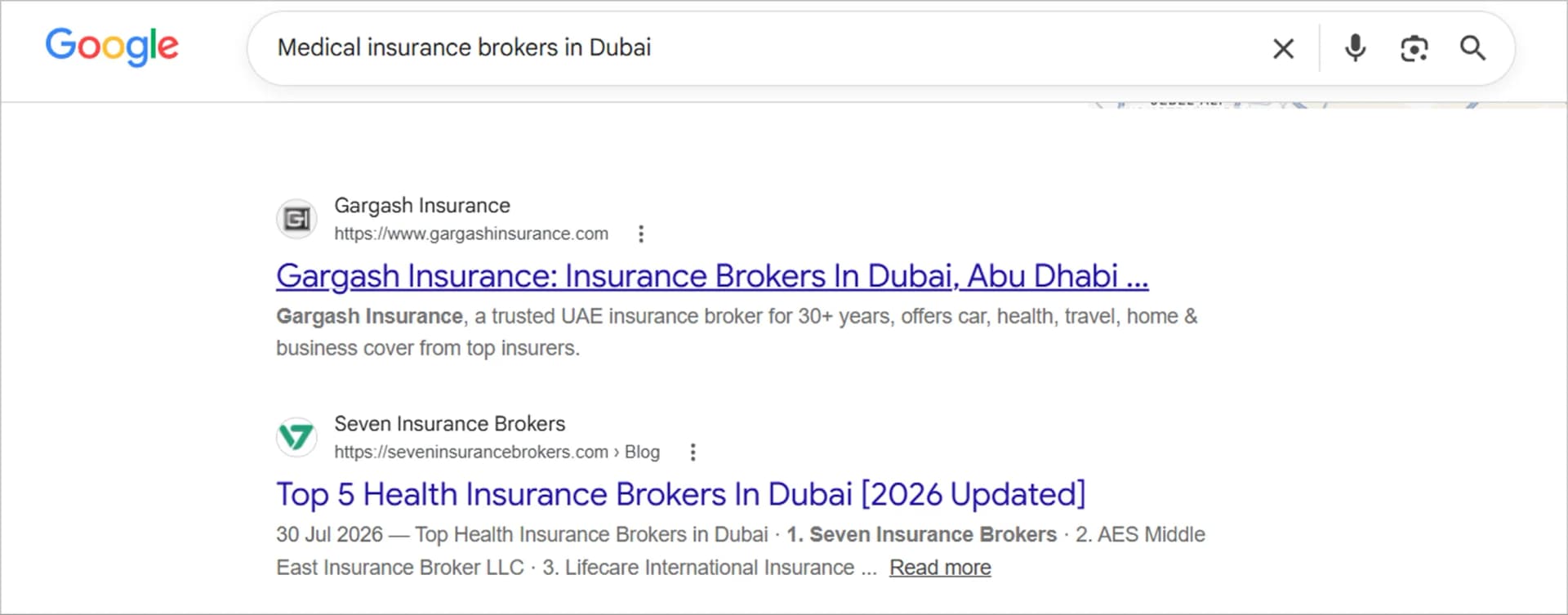 Google SEO: First page ranking for the keyword ‘Medical Insurance Brokers in Dubai’