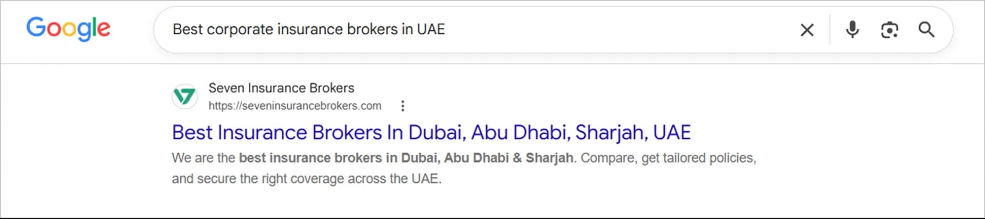 Google SEO: First page ranking for the keyword ‘Best corporate insurance brokers in UAE’