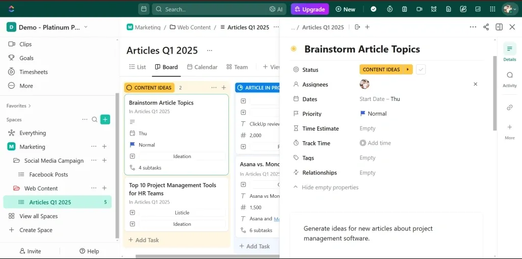 ClickUp’s dashboard 