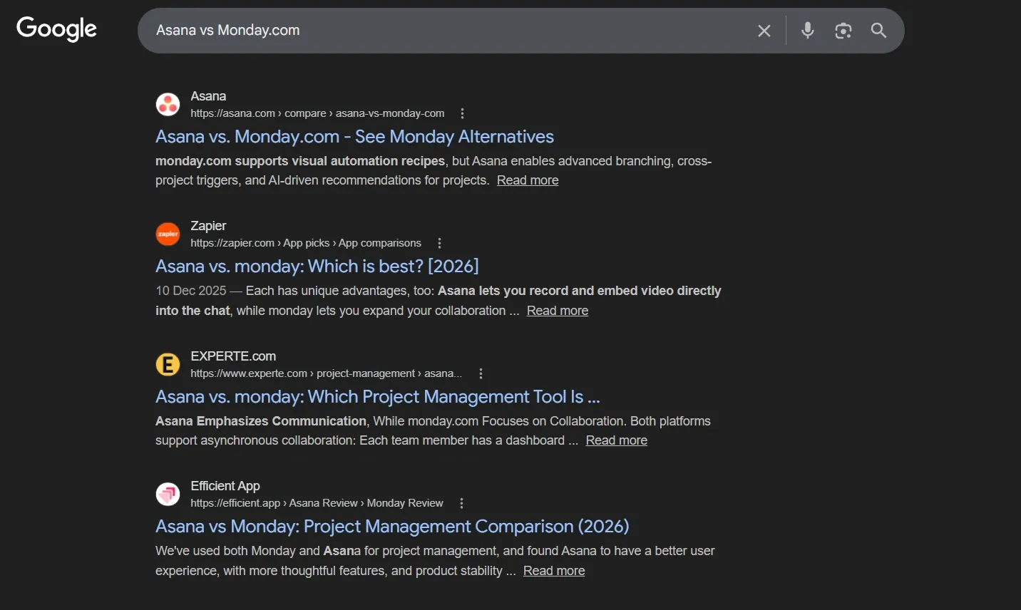 Google Search - Asana vs Monday.com