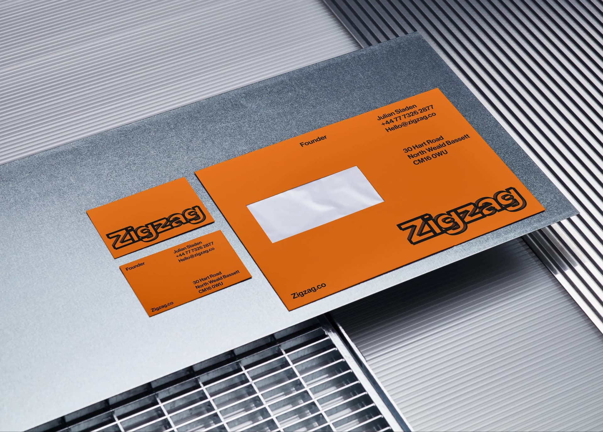 Zigzag brand identity system with color palette and typography