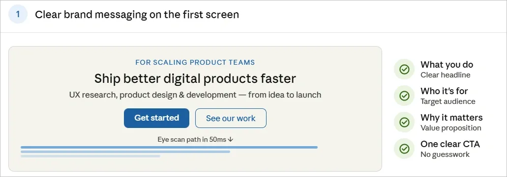 Clear Brand Messaging on the First Screen