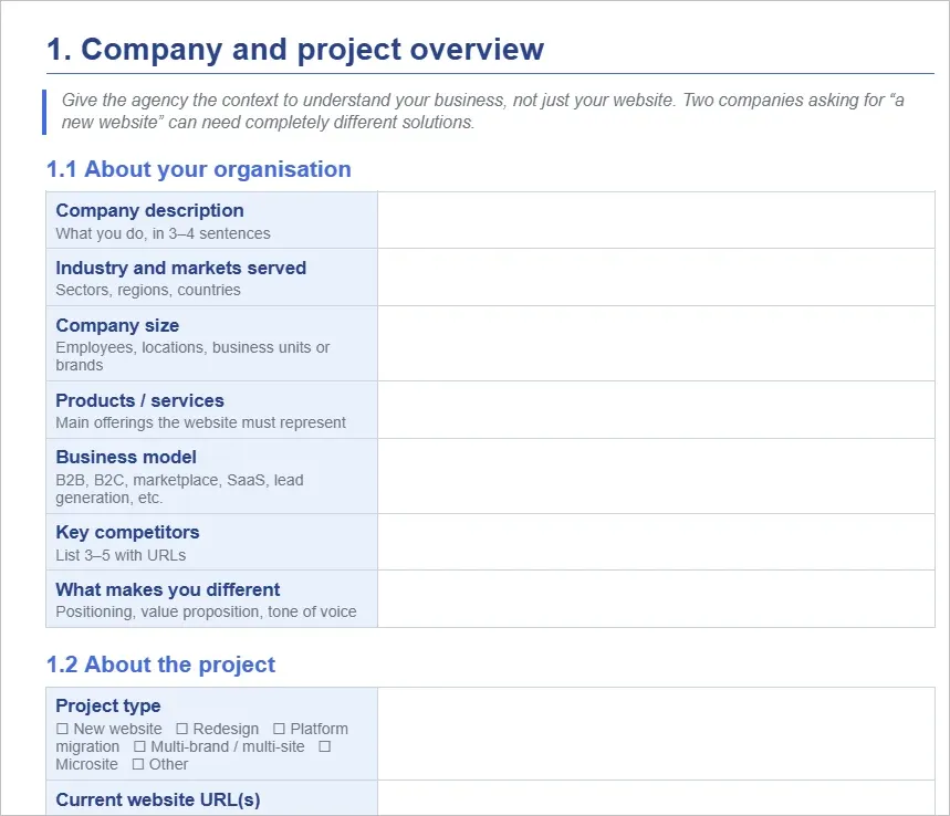 Download website design brief template