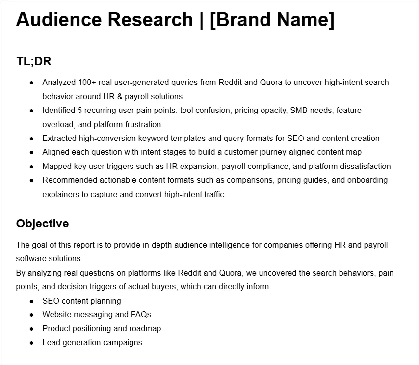 Find patterns and audience insights from the list using AI