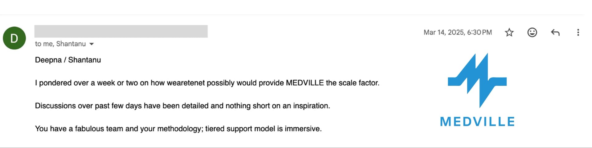 Medville client email feedback March 14 2025