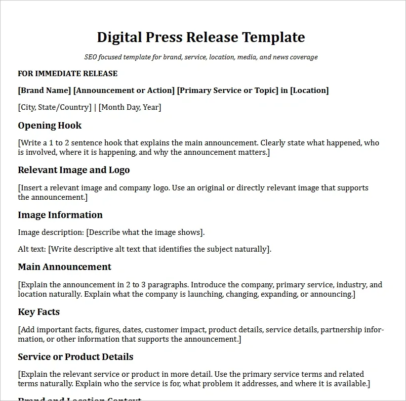 Press Release Template
