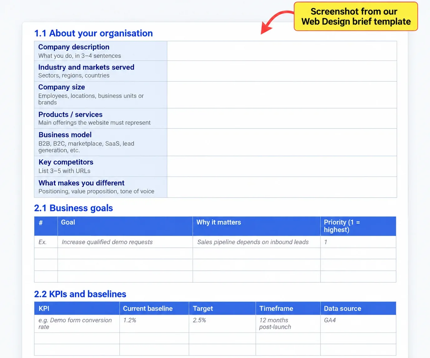 Web Design brief Template