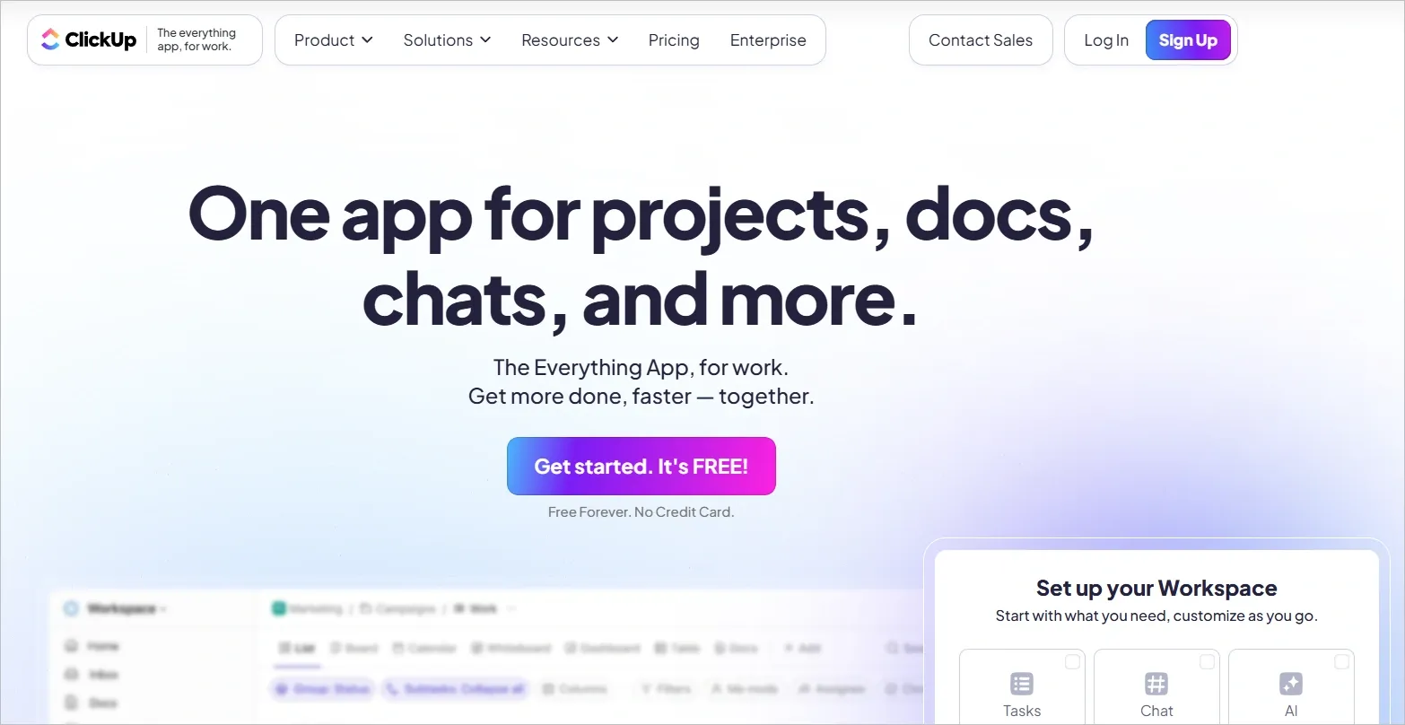 clickup homepage landing page