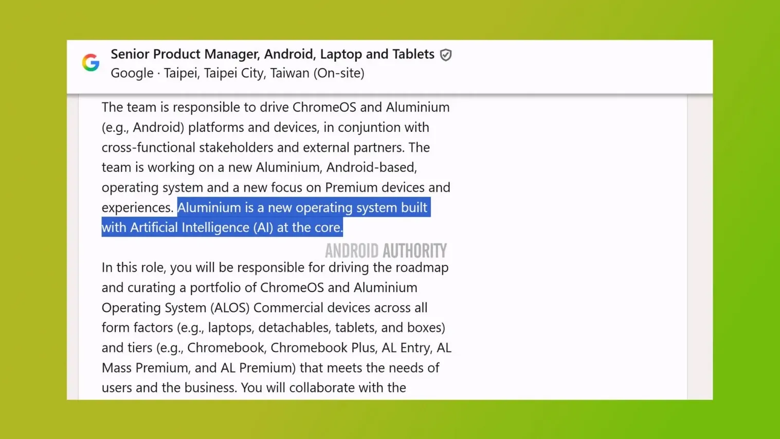 google's new job description for aluminium os
