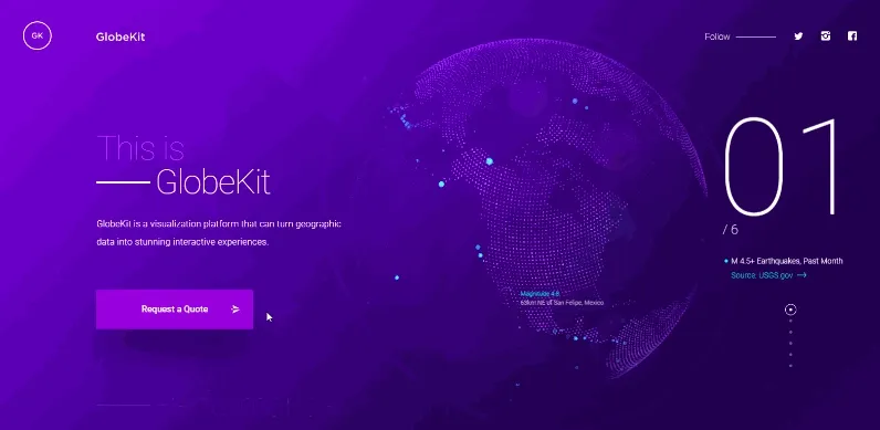 GIF showing an interactive element in the landing page