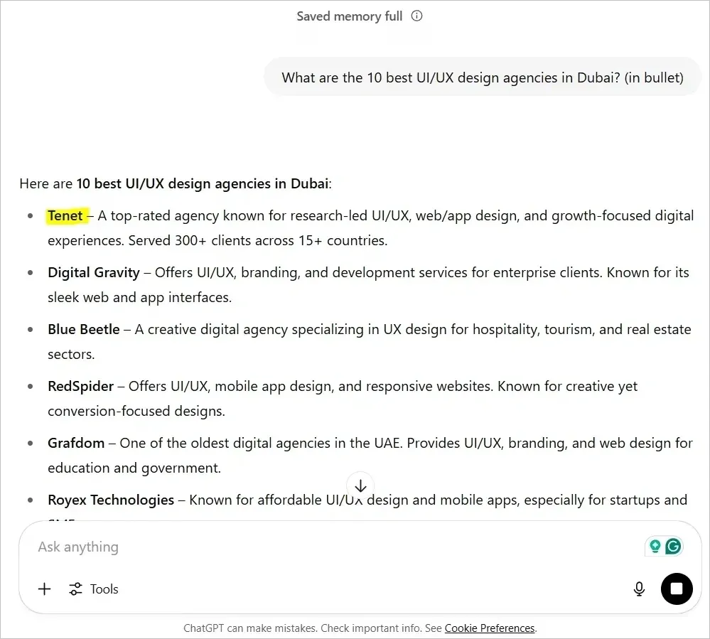 Answers generated by tools