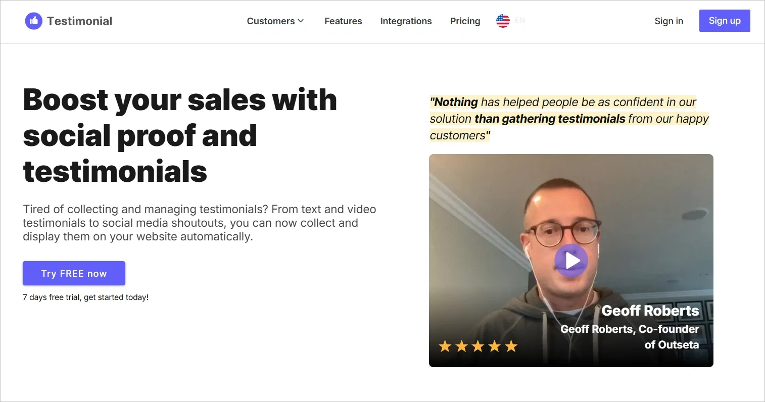 testimonial social proof in the hero section